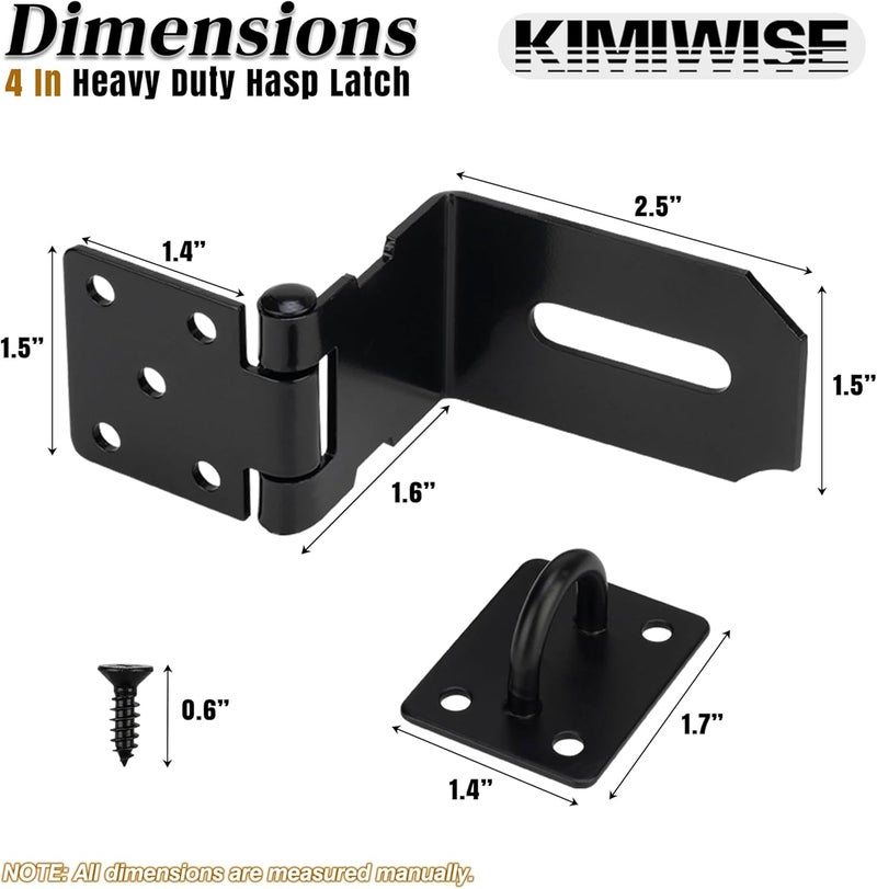 KIMIWISE 90 Degree Door Hasp Latch, 4" Stainless Steel Security Padlock Hasp, Suitable for Indoor and Outdoor Right Angle Shed/Push/Sliding/Barn Doors, Black, 2 Pack - Image 2